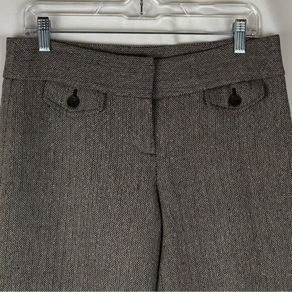 LOFT Brown Tan Wide Leg Herringbone Academia Cuffed Dress Pants NWOT Size 4 - Picture 2 of 11